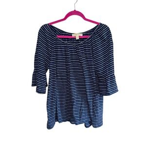 Michael by Michael Kors 0X Striped Navy Blue White Top Blouse Flutter‎ Sleeve